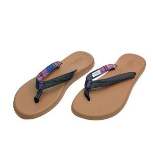 Flojos Fiesta Flip Flop Women Sz 10 Black Multi Color Woven Fabric Strap Sandal